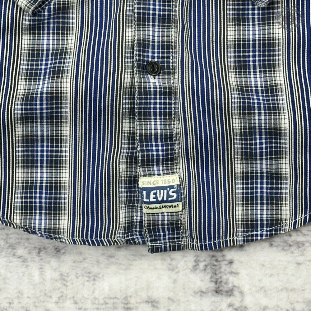Vintage Levi's Button Up Shirt Mens Large Blue Plaid Blue Tab Long Sleeve Cotton - Picture 2 of 11